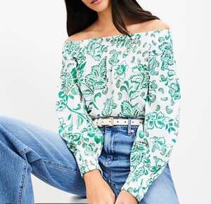 Loft White Green Off The Shoulder Top S NWT